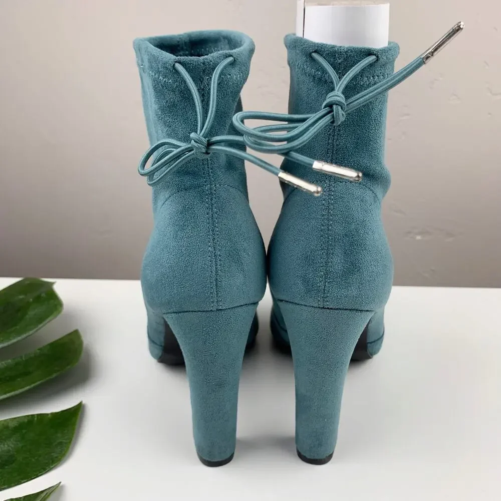 JF JustFab Jesyna Ankle Boots Heeled Blue Faux Suede Women's 8 - Picture 9 of 11